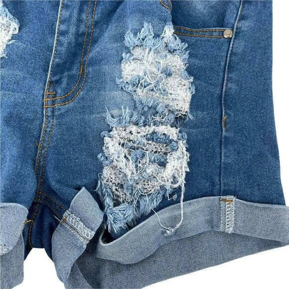 BQB Jean Shorts Distressed Blue Stretch Cuffed Mid Rise Juniors Size 9 Denim - Picture 4 of 7